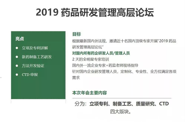 2019药品研发治理高层论坛